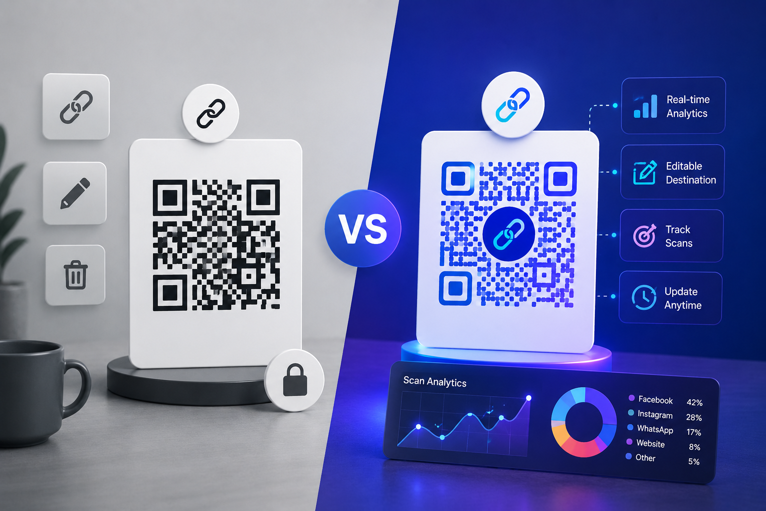 Static QR vs Dynamic QR: الفرق، الاستخدامات، وأيهما أفضل للحملات التسويقية؟